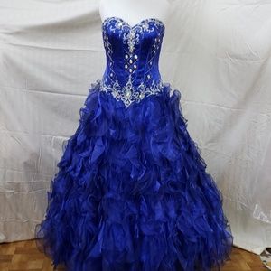 Royal blue sweetheart ballgown with ruffle organza